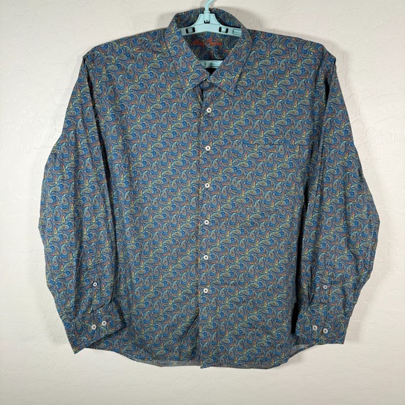 Alan Flusser Other - Alan Flusser Shirt Mens 2XL Blue Paisley Floral Button Up Long Sleeve Loud